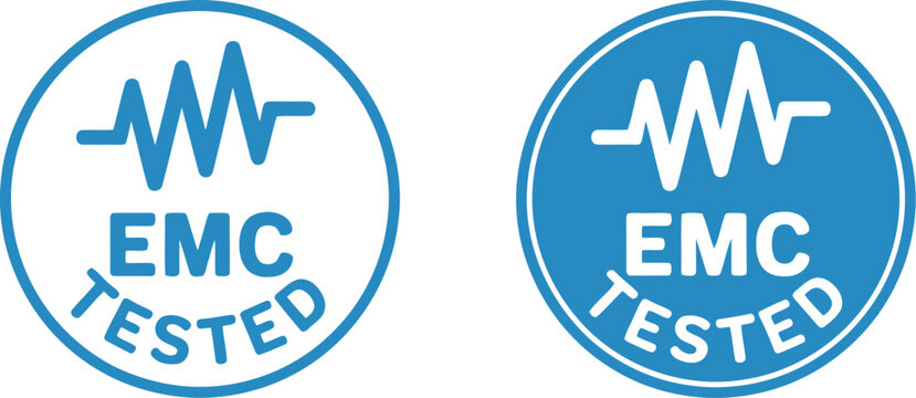 Blue EMC Tested Certification Badge Icons for Electromagnetic Compatibility Compliance Labeling