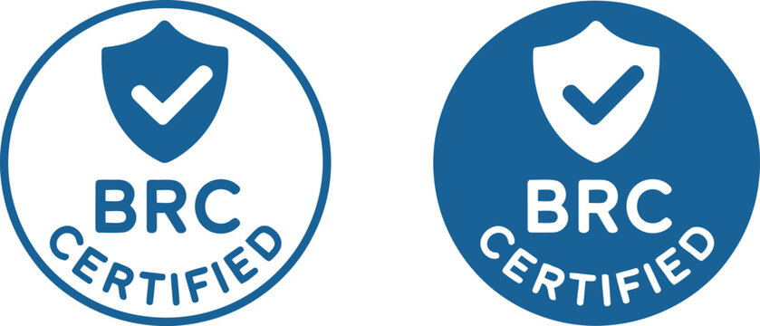 BRC Certified Badge Icons with Shield and Check Mark for Food Safety and Quality Assurance