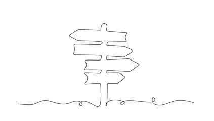 continuous line drawing of signpost showing directions  line art vector illustration © pew