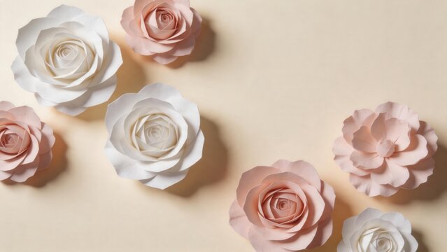 Paper roses on beige background
