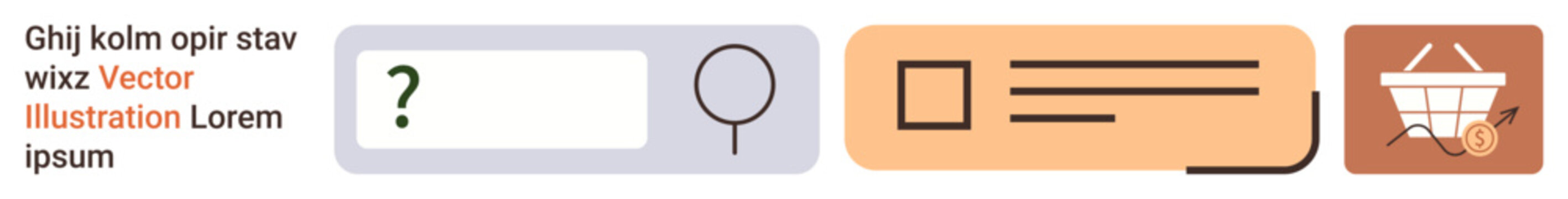 Web design, user interface, online shopping, search optimization, digital tools, e-commerce. Search bar, magnifying glass icon and shopping basket graphic. User interface and online shopping concept
