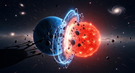 Planetary collision cosmic event illustration