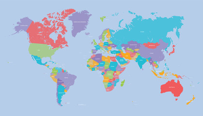 Fototapeta premium premium Colorful World Map, Global Atlas, Multicolored Geography, Vector Illustration vector illustration