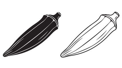 Obraz premium Black and white okra pod silhouette and outline illustration