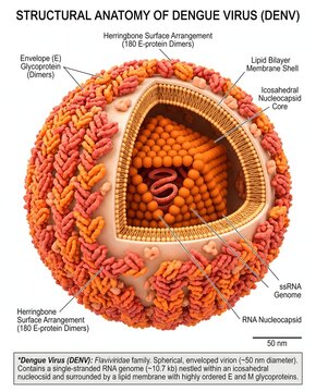 Detailed 3D Infographic of Dengue Virus Structural Anatomy