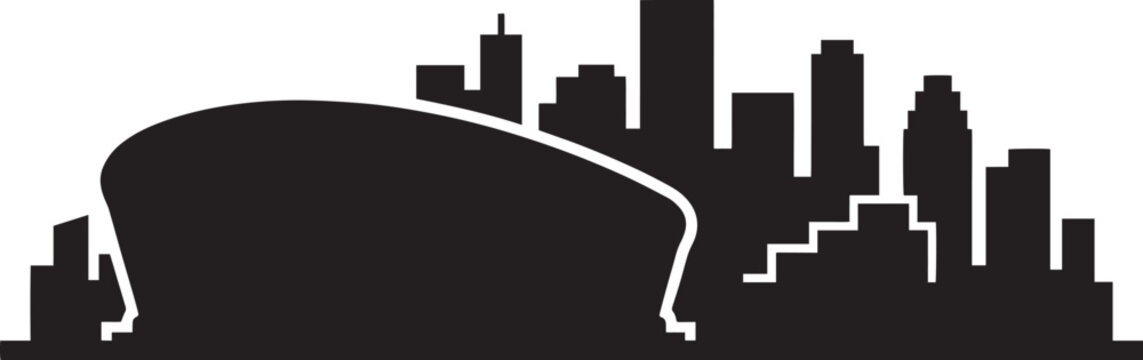 Cityscape silhouette with modern building curves and abstract shapes against grey background vector illustration.