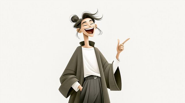 Animated Laughter An animated individual radiates pure joy, depicted laughing heartily while pointing towards a target or idea.