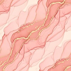 Fototapeta premium Luxurious Abstract Fluid Alcohol Ink Art Pattern in Soft Pink and Gold Tones, Evoking a Serene and Elegant Watercolor Texture Background