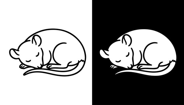 Sleeping Mouse Illustration: A charming illustration depicts a serene sleeping mouse in two contrasting versions: one against a dark backdrop, the other against a light backdrop.