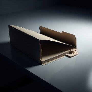 A depressing scene showing an empty paper file folder lying on a desk, symbolizing a total corporate financial failure and insolvency, economy, collapse, loss