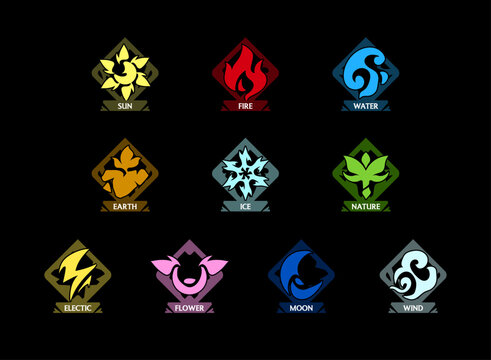 Fantasy Element Icon Badge Set RPG Magic Symbol Emblem Collection Game UI Asset