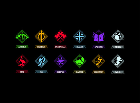Fantasy RPG Class and Element Icon Set Magic Emblem Collection Game UI Asset