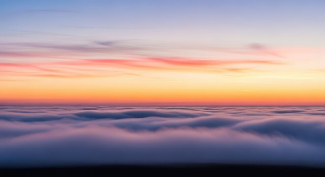 A thick layer of white vapor sits low against the distant horizon line, obscuring the view of the landscape and creating a dreamy, hazy scene, haze, environment, subtle