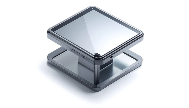 Isolated metallic podium with two tiers on a white background, reflective surface, modern design element, product display stand