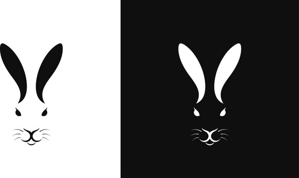 Black rabbit head and white rabbit head vector