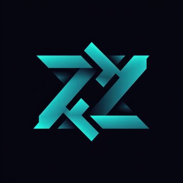 glowing teal interlocking geometric ribbon emblem on black background, star-like 3d gradient shape conveying sleek futuristic energy and mysterious dynamism