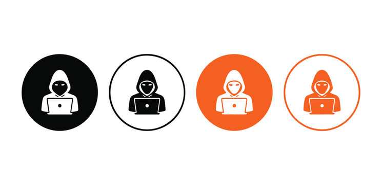 Person icon with laptop on white background computer silhouette technology abstract identity business communication internet information security anonymous programmer developer education