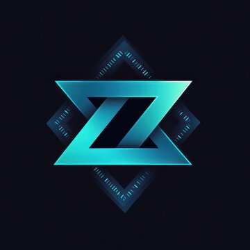 stylized metallic teal ribbon forming an angular zigzag emblem over a layered glowing diamond with small tick marks on a dark background, sleek futuristic and energetic