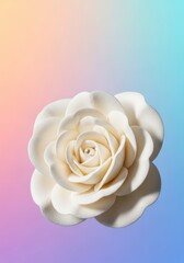 Fototapeta premium Abstract close-up of a surreal white flower sculpted from smooth cream, emphasizing the soft folds and delicate, edible-like texture, milk, frosting, pure