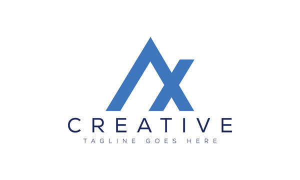 Abstract blue letter a and x monogram logo design with creative text, letter