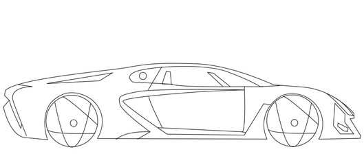 Fototapeta premium Vector line art car, concept design. Vehicle black contour outline sketch illustration isolated on white background. Stroke without fill. Cower drawing. Black-white icon.