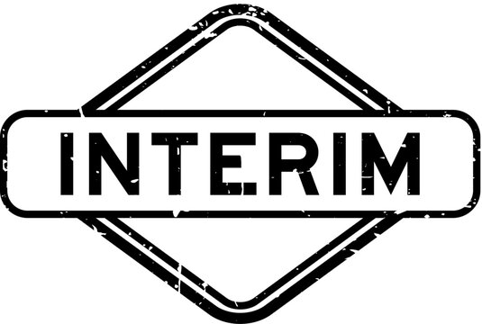 Grunge black interim word rubber seal stamp on white background