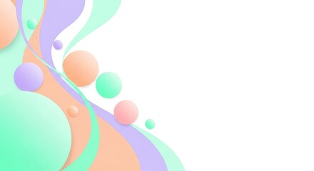 Naklejka premium A serene abstract composition featuring soft pastel circles and flowing curves in mint, peach, and lavender over a clean white background, clean, minimalist, circle