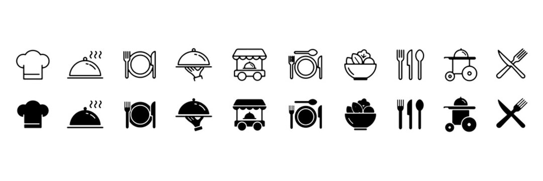 Catering icon set. Restaurant and cutlery symbol. Vector illustration.