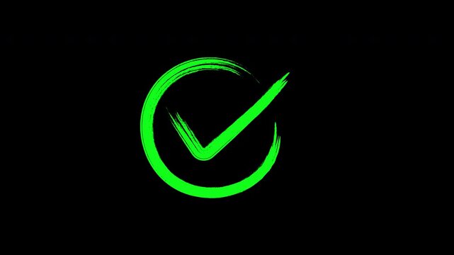 Animated green check mark icon. Isolated on a transparent background.