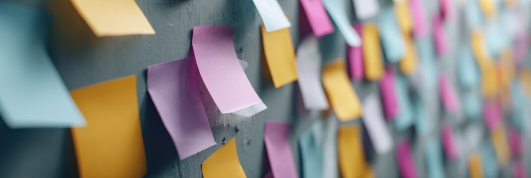 Colorful sticky notes on wall for creative ideas and organization