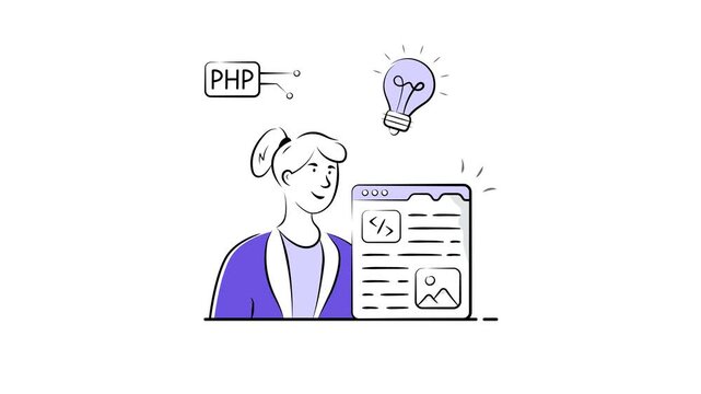 Developer coding creatively with PHP and lightbulb innovation concepts.