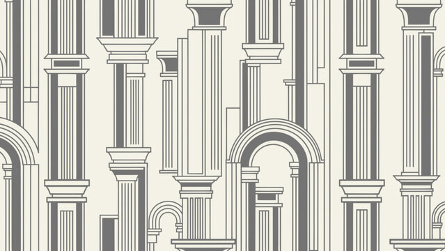 Seamless Pattern of Classical Architectural Columns and Arches, Vintage Style