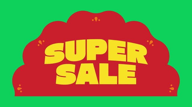 Super Sale Cartoon Red Cloud Burst Animation with Mustard Exclamation Marks on Green Screen