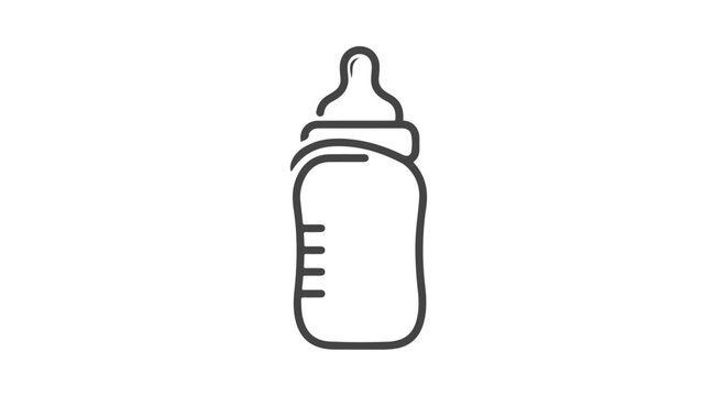 Simple line drawing of a baby bottle with nipple and measurement markings on a white background