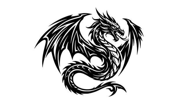 Modern black dragon emblem vector logo fantasy creature design