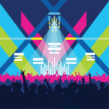 Concert goers enjoy live music performance with vibrant stage lights and crowd enthusiasm at a festival.