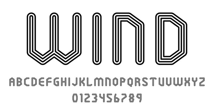 Set of alphabets font letters and numbers modern abstract design with lines vector illustration