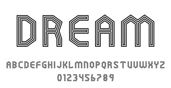 Set of alphabets font letters and numbers modern abstract design with lines vector illustration