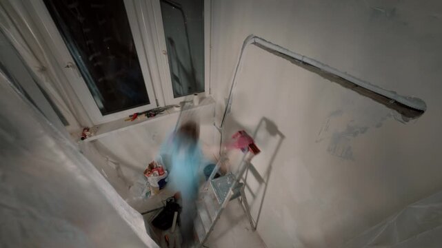 Timelapse of air conditioner installation in apartment room