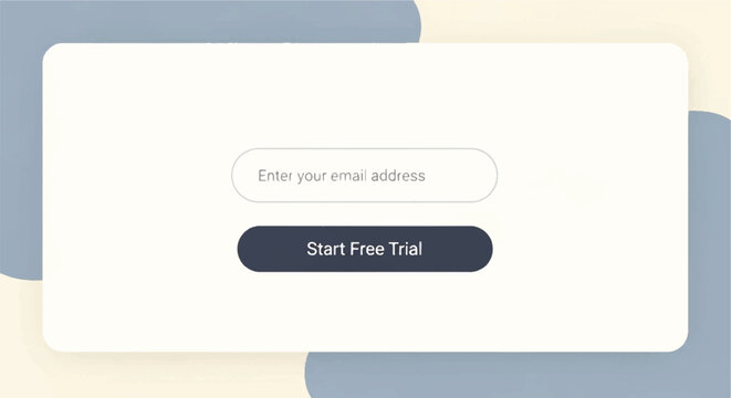 A screenshot of a webpage featuring a signup form with email address field and a prominent call to action button on a minimalistic background