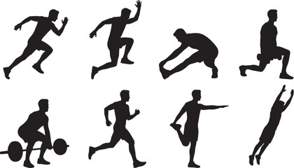 Athlete exercise silhouette collection isolated on clean background for fitness training and sports workout concepts © SDR