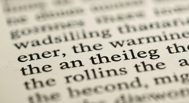 Close-up of Text on a Page Showing Blurred Words and Letters.