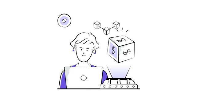 Blockchain Technology animated illustration with Cryptocurrency and Digital Finance