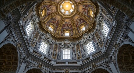 Obraz premium Interior of historic building with dome.