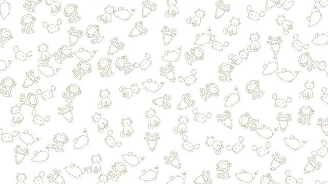 Many light brown line drawings of cats on a white background. Suitable for cat lovers, stationary, pet products, and childrens illustrations.