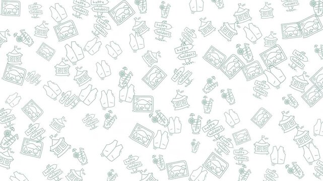 Filled with a repeating pattern of household items, this asset provides a vibrant background for designs, posters, and print materials.