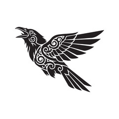 Naklejka premium Tribal Raven Crow Silhouette Vector Illustration, Black and White Bird Tattoo Design 