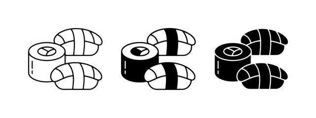 Sushi Icons Set, Japanese Food Vector Graphics, Asian Cuisine Elements © Khokon