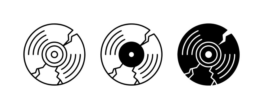 Vinyl Record Icons, Vintage Music Media, Retro Audio Disc Graphics, Set of 3