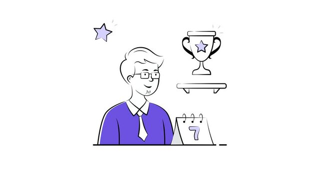 Teacher receiving award for best teaching performance, modern hand drawn animated illustration
